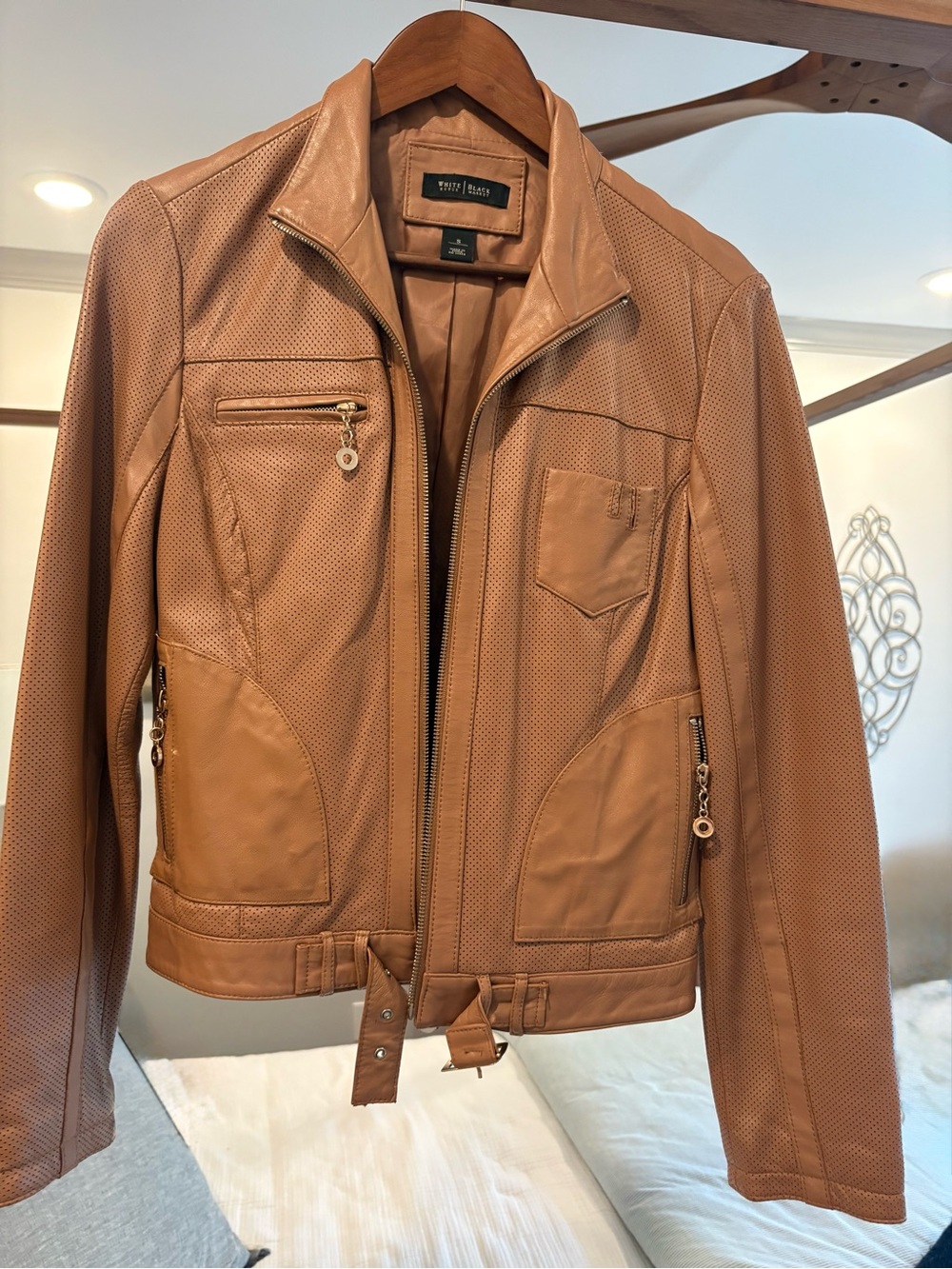 Perforated Leather Jacket - Tan